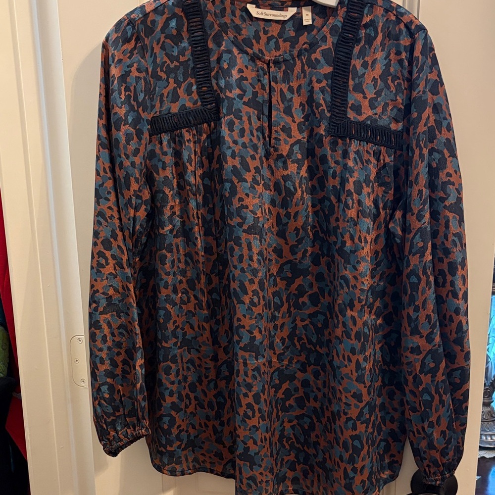 Soft Surroundings Blue and Brown Blouse